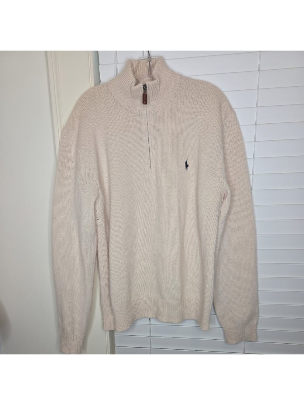 Polo Ralph Lauren 100% Lambs Wool 1/4 Zip L Men's Pullover Sweater cream